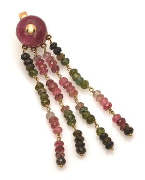 PENDENTE IN ORO, RUBINI E TORMALINE