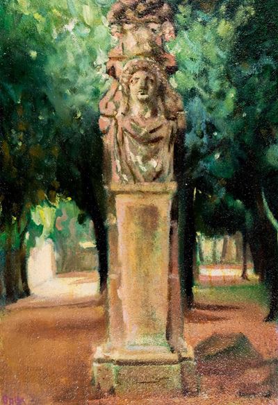 Villa Borghese - Erma a Parco dei Daini, olio e sabbia su cartone applicato su tavola