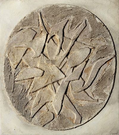 White Relief, tecnica mista su tela applicata su tavola