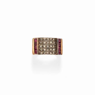 Anello Napoletano in Oro,argento, Rubini