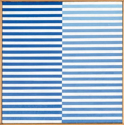 Autore sconosciuto, La ricerca del colore, Blu su bianco, tempera su cartoncino su faesite