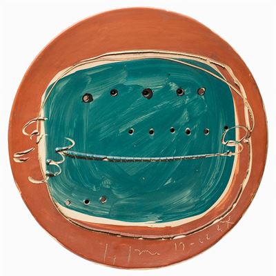 Concetto spaziale, 1957, terracotta smaltata, diametro cm 31
