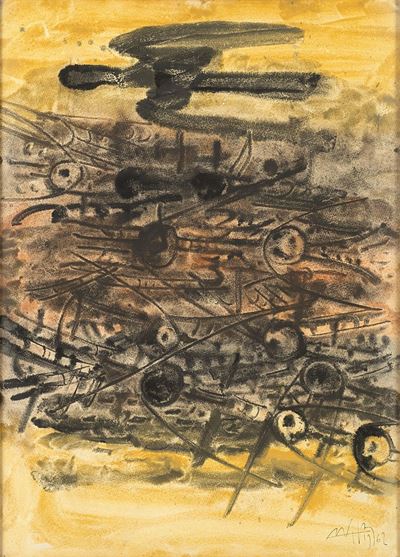 Composizione, 1962, tecnica mista su carta intelata