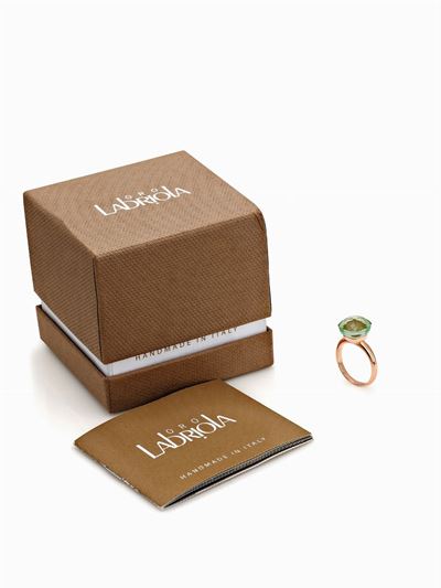 Anello in oro rosa 18K con pietra al quarzo idrotermale verde