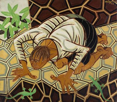 Il ragazzo con le lucertole, olio su tela