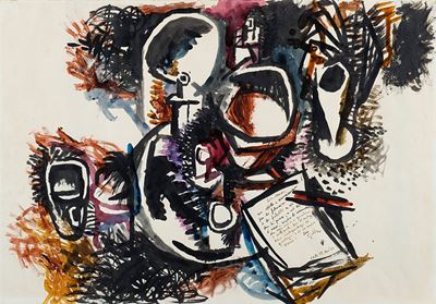 Barattoli olio e pastelli, 1962, tecnica mista su carta