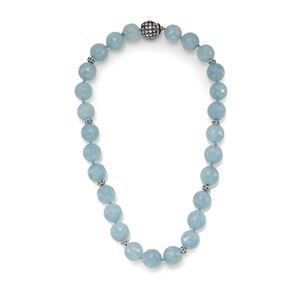 NECKLACE WITH AQUAMARINES, WHITE GOLD 18K AND SAPPHIRES