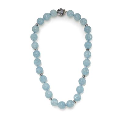 Collana in acquamarine, oro bianco 18K e zaffiri