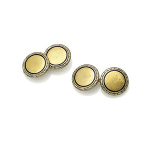 VINTAGE CUFFLINKS IN YELLOW GOLD 18K AND BLUE ENAMEL, CIRCA 1920-30