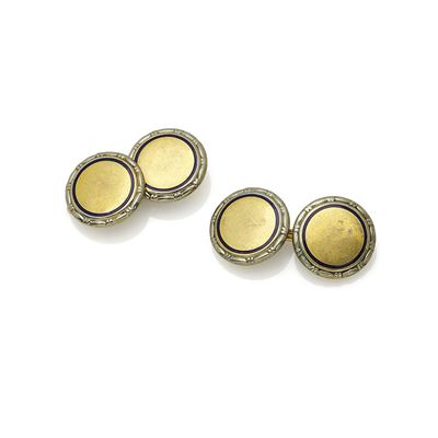 Paio di gemelli in oro giallo 18K e smalto blu, circa 1920-30