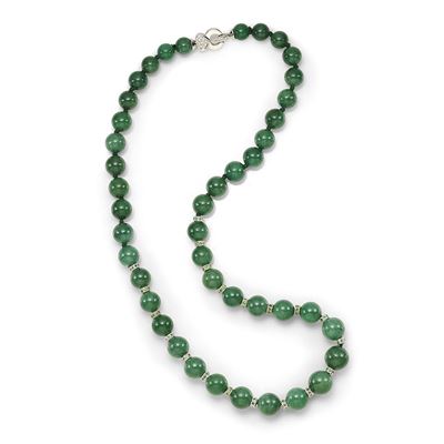 Collana in Quarzo Avventurina, Oro Bianco 18K, Granato Demantoide e Diamanti Taglio Brillante