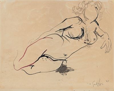 Nudo disteso, disegno su carta