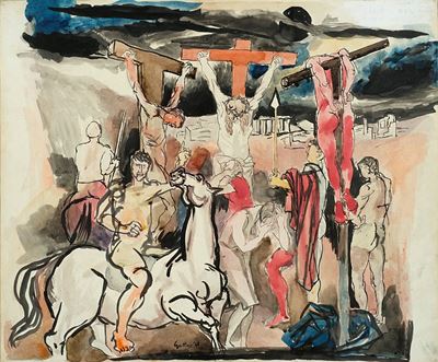 Studio per crocifissione, inchiostri colorati su carta applicata su tela, 1940