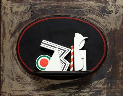 Senza titolo, assemblaggio su tela, 1964