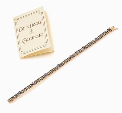 Bracciale in oro giallo 9K e argento con diamanti taglio rosa e zaffiri ovali, circa 1940-50