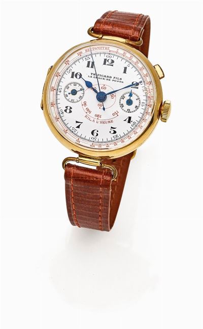 Picard et Fils, Cronografo in Oro 18K con Quadrante in Porcellana