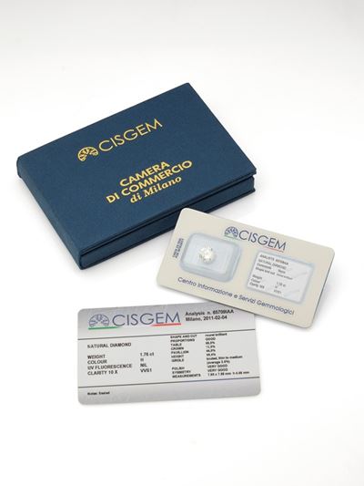 Diamante, Brillante Cut Ct 1,76 Con Colore H e Purezza VVS1, Sigillato in Blister