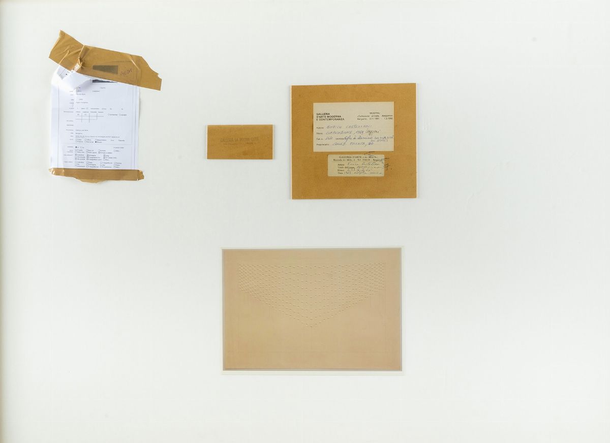 Enrico Castellani - Composizione, 1969, acrilico argento su carta a rilievo