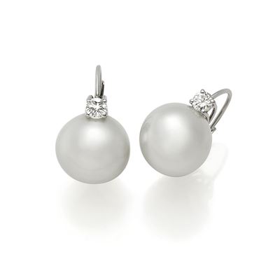 Orecchini, Monachella in oro bianco 18K con perle australiane coltivate e diamanti