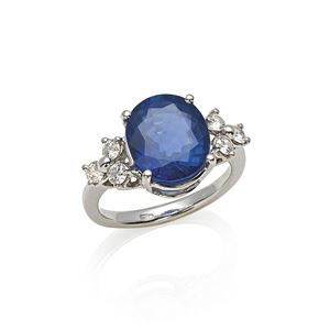 WHITE GOLD 18K RING WITH SAPPHIRE CT 6,60 CIRCA AND BRILLIANT CUT DIAMONDS