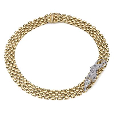 Collana in oro giallo e diamanti con pantera in oro bianco, circa 1990