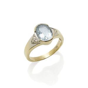 ANELLO IN ORO, DIAMANTI E ACQUAMARINA