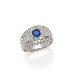 ANELLO IN ORO, DIAMANTI E ZAFFIRO