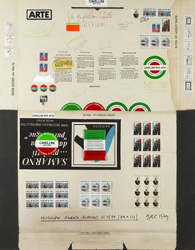 Operazione andata-ritorno n. 1599, 1979, tecnica mista e collage su cartoncino