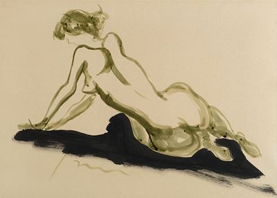 Nudo femminile (1960-1964), china nera e verde su carta
