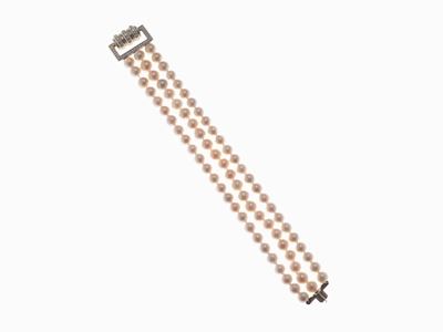 Bracciale in Oro, Perle e Diamanti a Tre