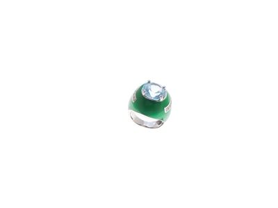 Anello in Oro, Smalto, Topazio Azzurro e