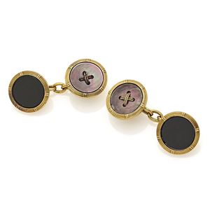 PAIO DI GEMELLI D'EPOCA IN ORO, ONICE E 