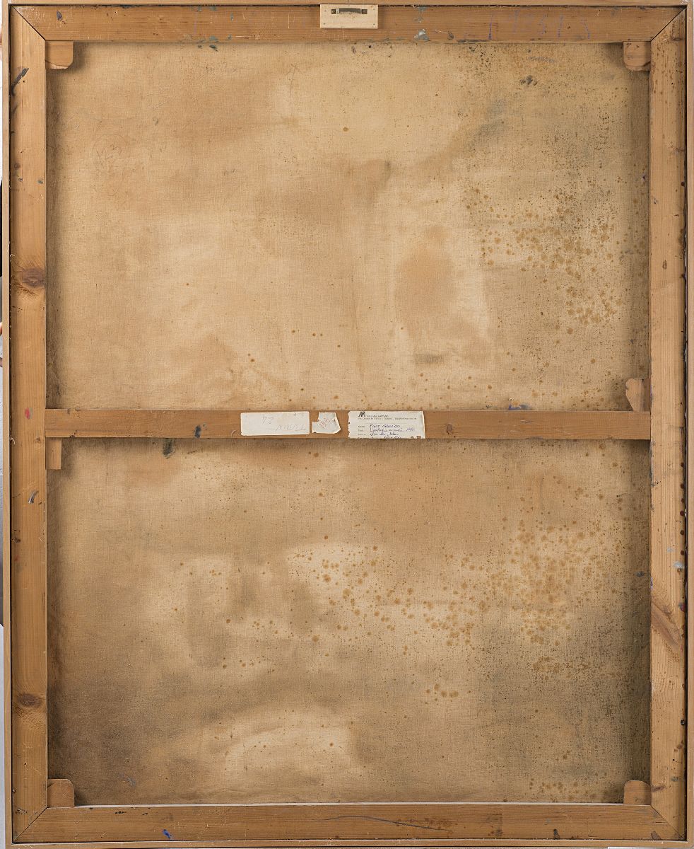 Pinot Gallizio - Orologio a Cucù, 1961, olio su tela cm 10x130
