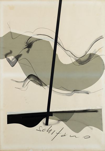 Senza titolo (1965), smalto, grafite e collage adesivo su carta