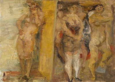 Senza titolo (Bagnanti), olio su tavola