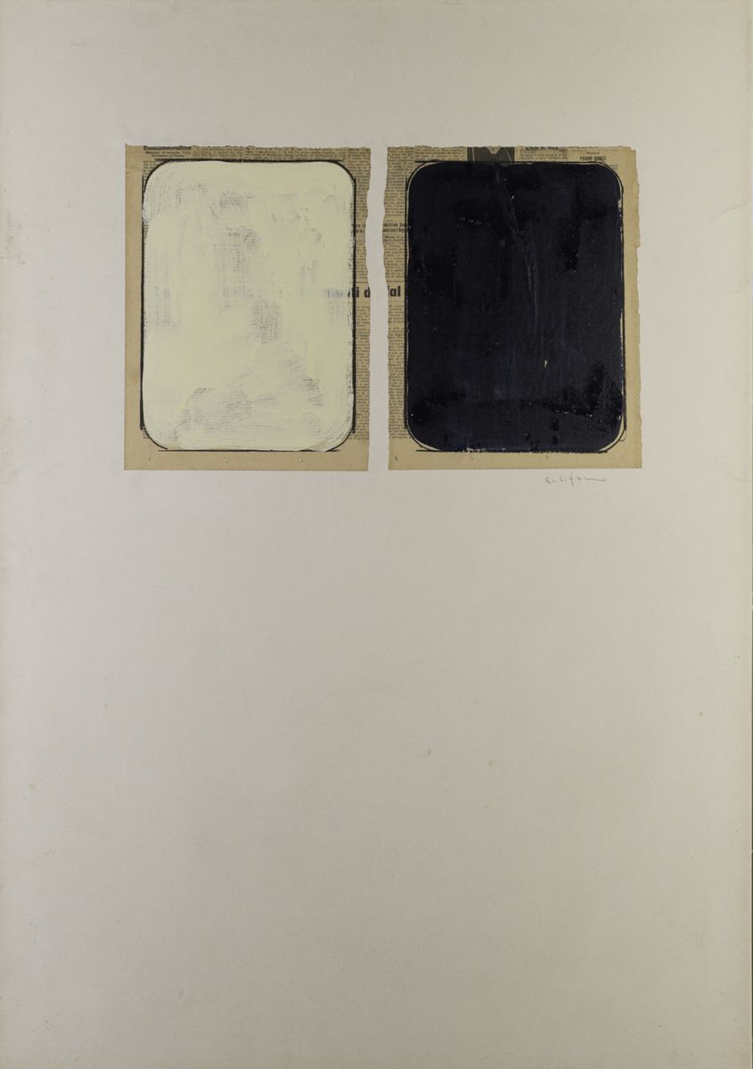 Mario Schifano - Senza titolo (1970-73), smalto e collage su carta