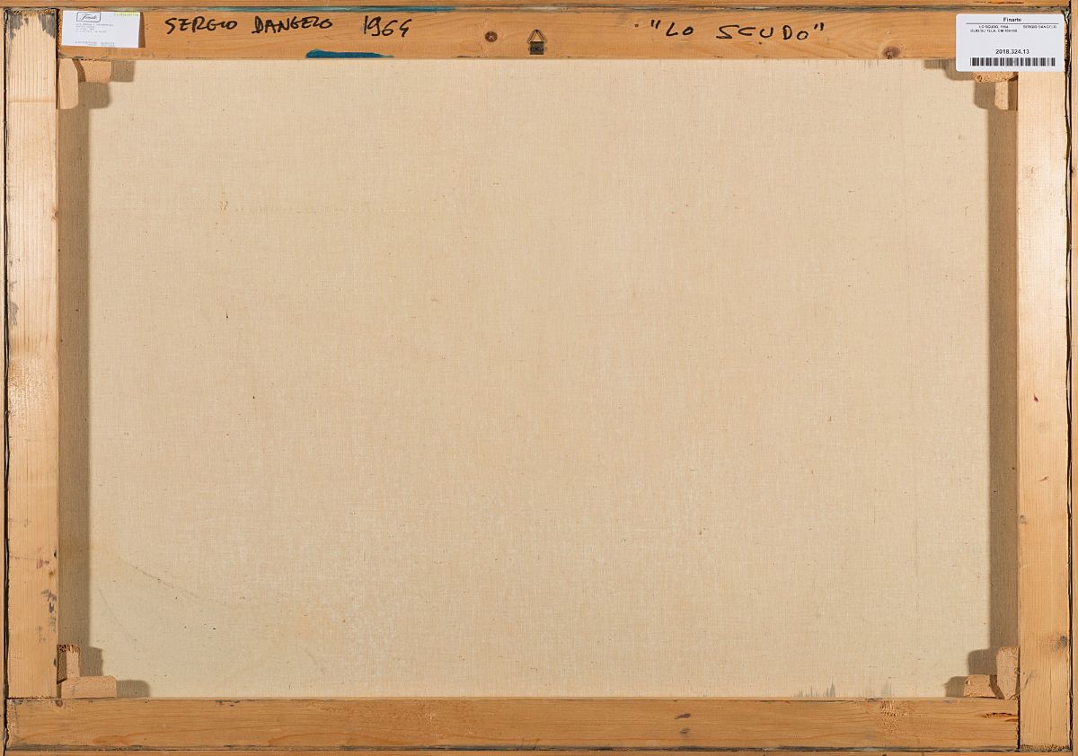 Sergio Dangelo - Lo scudo, tecnica mista su tela, 1964