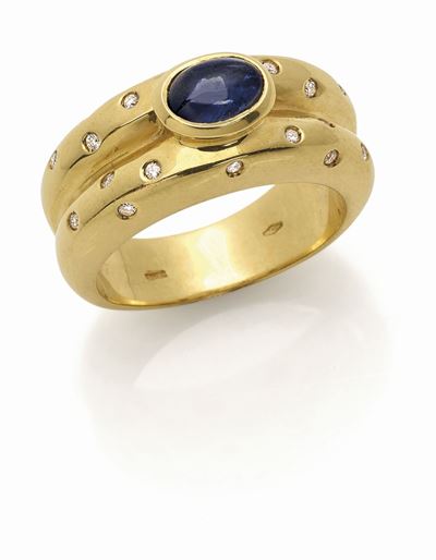 Anello in Oro, Zaffiro e Diamanti in Oro