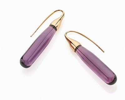 Orecchini in oro rosa 18K e vetro viola