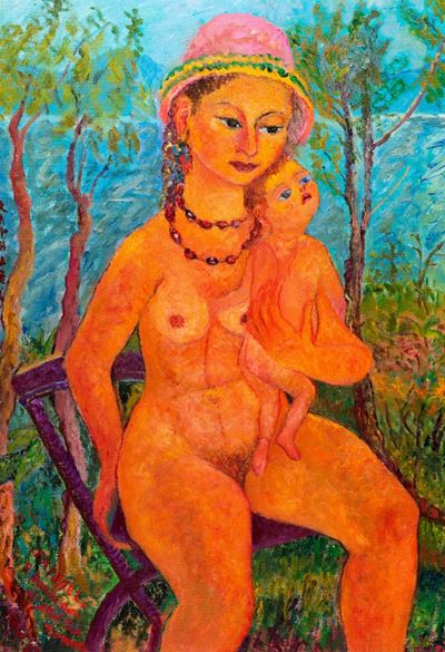 Giulia e Ariel, olio su tela