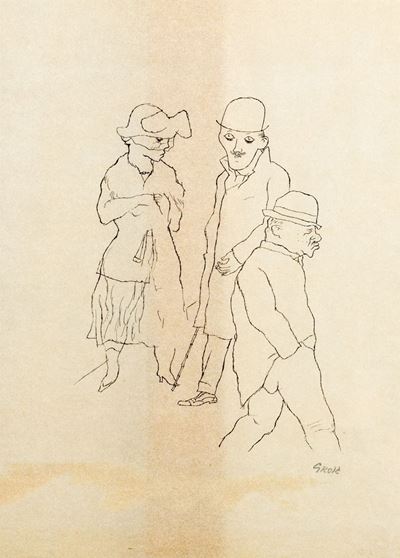 Tre figure, china su carta
