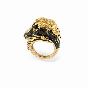 A 18K yellow gold, enamel, ruby and diamond ring, Frascarolo