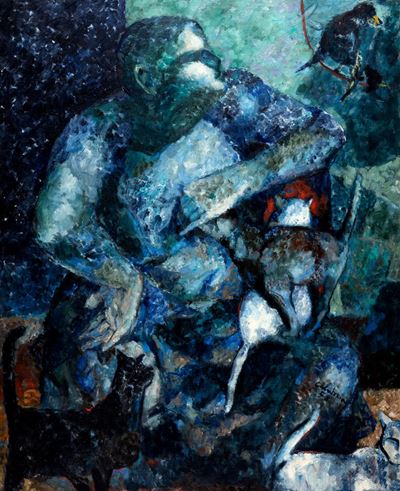 Signora con gatti, olio su tela, 1958