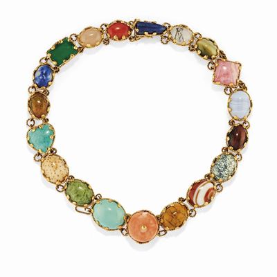 Collana in oro giallo 18K con pietre dure colorate