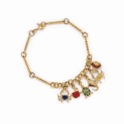 Bracciale charms in oro giallo 18K con smalto