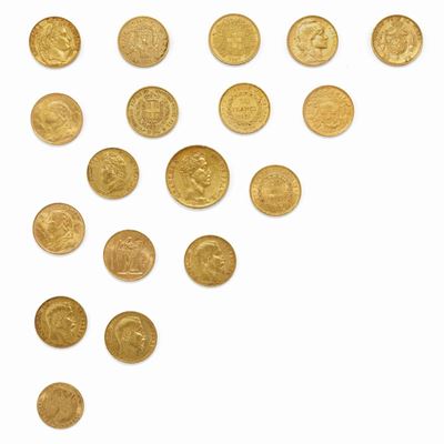 Diciotto Monete in oro alto titolo, 16 Marenghi, mezzo Marengo e moneta da 40 Franchi