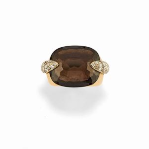A 18K yellow gold, quartz and diamond ring, Pomellato