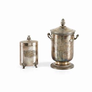A silver cigar case and an ice bucket, Italy 20th Century