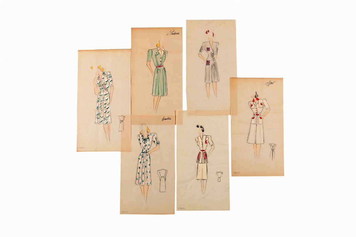 Giuseppe Morazzoni - La Moda a Venezia nel Secolo XVIII, 1931: 13 Fogli Sciolti con Modelli di Ab...