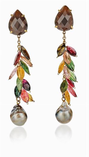 PAIO DI ORECCHINI FANTASIA CON GEMME COLORATE E ORO